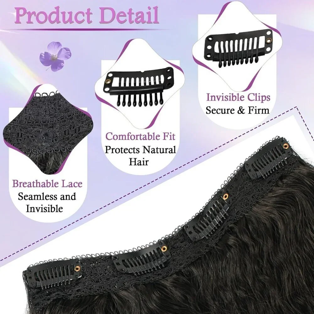 Kinky Straight Clip-In Hair Extensions Protein Fiber 20 Inch Black Women